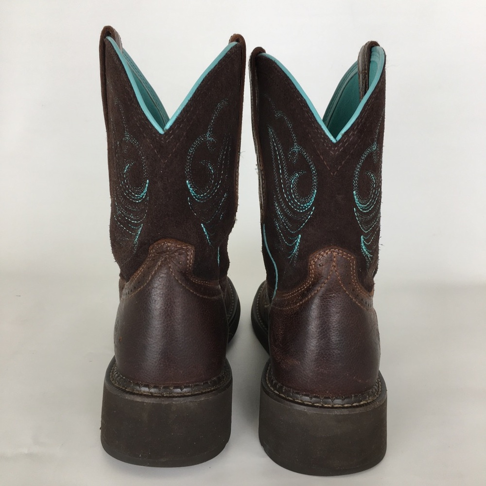Ariat Fatbaby Heritage Dapper Western Boots Dark Brown Leather Teal Stitching - Picture 7 of 14